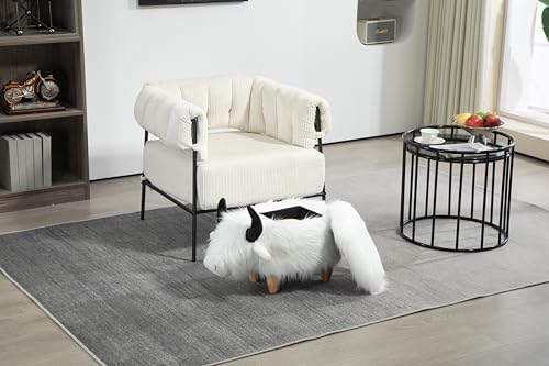 Home 2 Office Harry The Cow Ottoman with Storage for Bedroom Playroom or Recreation Room Decor Soft Animal-Shaped Furniture with Wooden Legs White