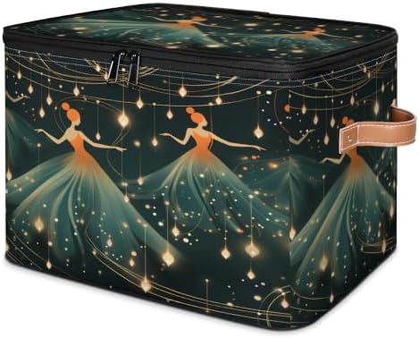 Ballet Collapsible Fabric Storage Bin with Lid | Storage Basket, Foldable, Waterproof, Handle, Large, Closet Organizer, Home, Ballerina Dancer