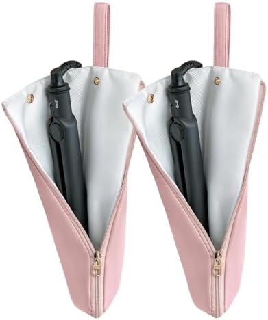 Lifeplus Holder & Mat for Hot Tools, Curling Iron Flat Iron Heat Resistant Hair Tools Travel Bag - Ideal for Home, Travel, Gift (Pink 2 pack)