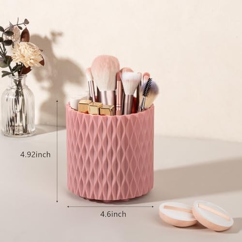 360 Rotating Makeup Brush Holder Make Up Brushes Organizer, Ripple Pink