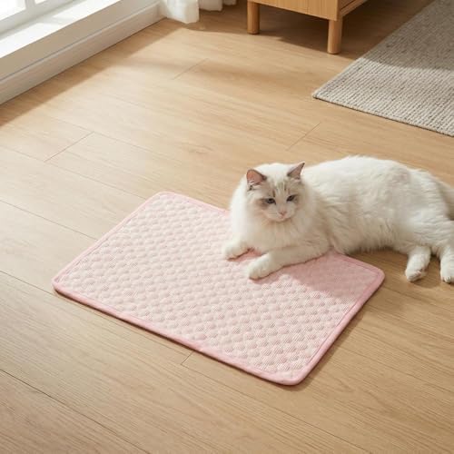Pet Cooling Mat for Dogs and Cats, Ice Silk Self Cooling Pad for Summer, Washable Breathable Blanket for Travel Crate Car Seat, Portable Indoor Outdoor Bed for Large Medium Small Animals (M green)