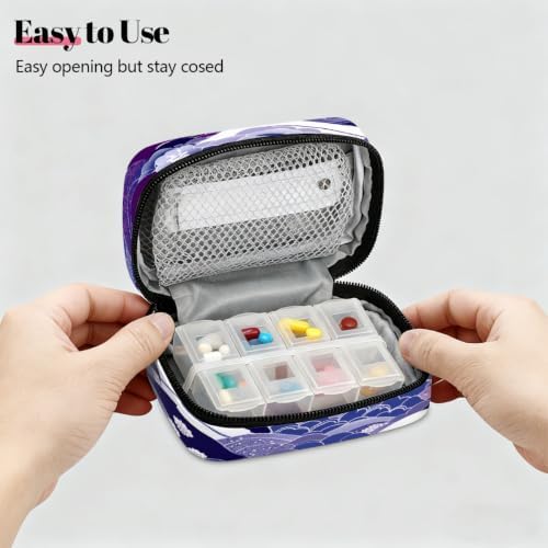 Travel Pill Organizer Purple Wave Flower Texture Small Pill Case
