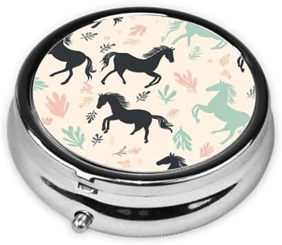 Pill Box 3 Compartment Medicine Pill Case for Pocket or Purse Mini Metal Pillcase Cute Horse Pill Holder Vitamin Organizer Portable Travel Pills Container to Hold Supplements Vitamins