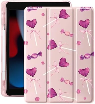 Cute Pink Lolipop Case for 11" iPad Air(2024), Clear TPU Smart Stand Back Cover with Pencil Holder, Auto Wake/Sleep Foldable Shockproof Protective Case