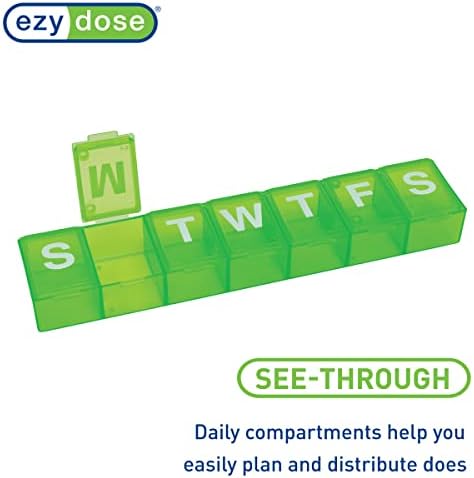 EZY DOSE Weekly (7-Day) Pill Organizer, Vitamin Case, and Medicine Box, X-Large Compartments, Color May Vary (Pack of 2)