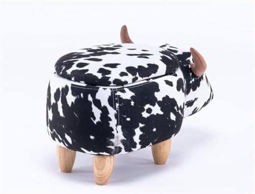 Home 2 Office Cow Ottoman with Storage for Bedroom, Playroom, Nursery or Recreation Room Decor, Soft Animal-Shaped Ottoman with Wooden Legs