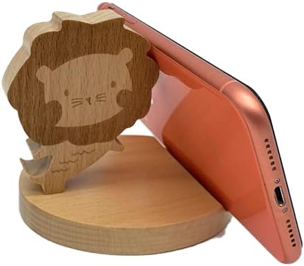 Cell Phone Tablet Wooden Stand Dock Holder Cradle Mount Organizer Charger Station Table Desk Room Office School Kitchen Non-Slip Wood (Lion)