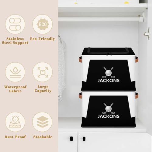 Custom Storage Basket with Zipper Lid, Golf Ball Sport Foldable Fabric Storage Boxes Decorative Closet Shelves Clothes Organizer Container Cubes with Handle 1PCS