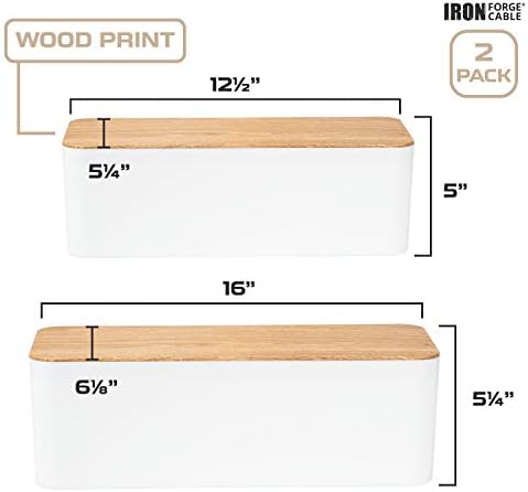 Iron Forge Cable Cable Management Box, 2 Pack - White with Wood Top