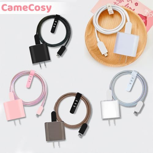 CameCosy Phone Cable Protector for iPhone 18W/20W USB-C Charger, Unique Design Frosted White Charger Cover Silicone Data Line Cable Cover Wire Saver Soft Charger Protector for iPhone