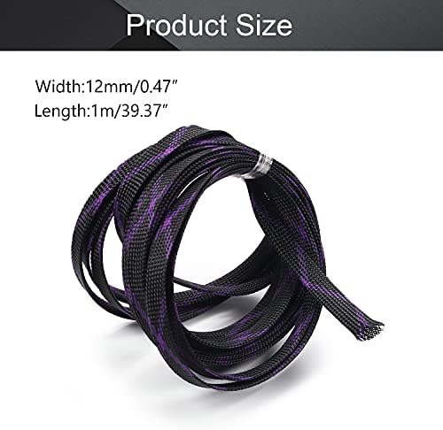 Bettomshin 1Pc 16.4Ft(5m) Cable Management Sleeve, 1/2"(12mm) Width PET Black & Purple Cord Protector, Wire Loom Tube Insulated Split Sleeving for USB Cable Power Cord Organizer Video Cable Hider
