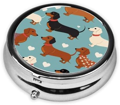 Dachshund Printed Pill Organizer,Round Travel Pill Organizer mini Medicine Pill Box for Purse Iron Plating