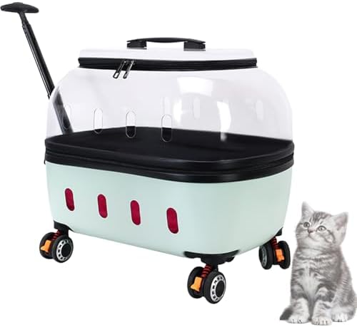 Portable Pet Carrier with Wheels, 360°Clear Window Pet Trolley Case with Ventilation Holes, Portable Breathable for Travel/Hiking/Outdoor/Walking Green