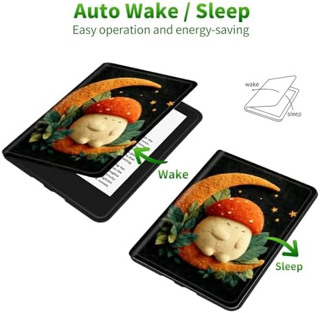 for Samsung Galaxy Tab A 8.0" 2017 SM-T380/T385 Case | Slim Leather Smart Cover with Multi-Angle Anti-Slip Stand [Auto Wake/Sleep] Shell for Women Men, Orange Moon Mushroom