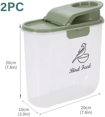 2.1 Qt/2 L Bird Seed Storage Container with Flip Lid & Pour Spout, 2 Pcs Airtight Bird Food Container with Scale for Sunflower Seeds, Portable Travel Kibble Storage Dispenser for Small Animal