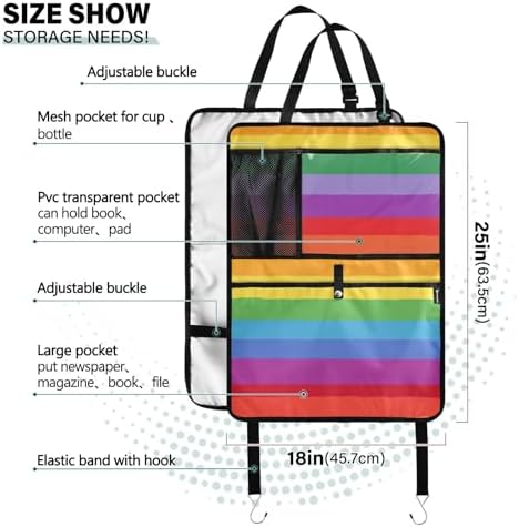 2 Pack Back Seat Car Organizer with Storage Pockets Kick Mats Back Seat Protector Hanging Car Organizer Automotive Seat Back Cover Organizers Vibrant Colorful Stripes