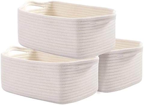 OIAHOMY 3 Pack Storage Baskets for Shelves Cotton Rope Storage Bins White | Woven Baskets for Storage Nursery Storage Basket with Handles Baskets for Organizing Small Baskets Gift Baskets Empty