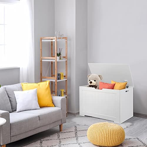 Wooden Storage Chest, Storage Trunk w/2 Safety Hinges,Storage Bench, Modern Lift Top Chest Box Organizer for Entryway,Living Room, Bedroom,Easy Assembly, White