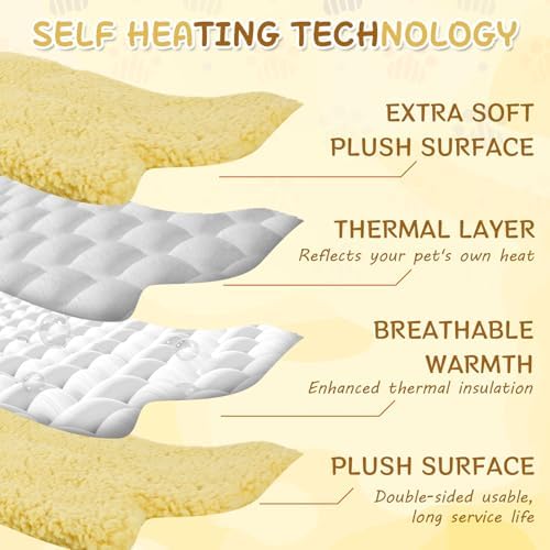 3 Pack Self Warming Pet Bed Leaf Shape Self Heating Cat Dog Mat Washable Thermal Sleeping Pad for Indoor Outdoor Hedgehog, Bunny, Sugar Glider, Rat, Chinchilla(Light Yellow,Large-19 x29)