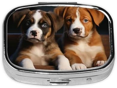 Pill Box Small Pill Case 2 Compartment Cute Medicine Organizer Puppies Dogs Pets Animals Travel Pillbox Portable Pill Container Holder Vitamin Organizer to Hold Fish Oils Supplements