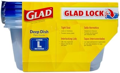 Glad GladWare Deep Dish Food Storage Containers, 64 Oz, 3 Count, 6-Pack | Lock-tight seal for soups, salads, and meal prep in a large rectangle format; microwave and dishwasher safe