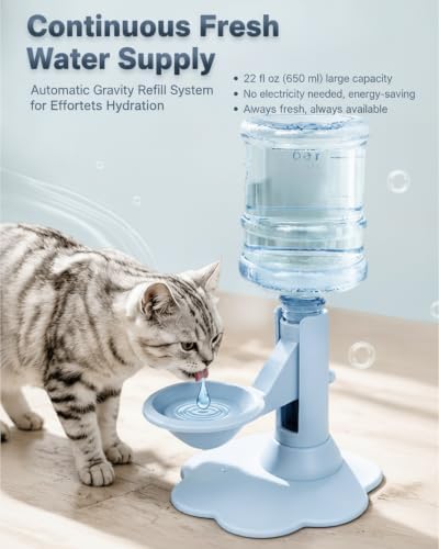 Pet Water Dispenser Stand, Adjustable Elevated Gravity Water Bowl for Cats