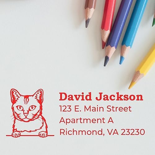 Peeking Burmilla Cat Address Stamp Self-Inking - Custom Stamp for Mail | Cat Address Stamp for Burmilla Cat Owners. Customized Return Address Stamp for Pet Lover Gifts. 4 case colors. Rectangular.