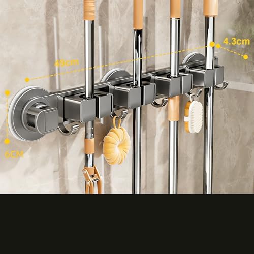 Duty Aluminum Suction Broom Holder for Bathroom Garage Without Drilling Needed Multi Hook Bathroom Planner