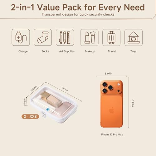 2 Pack Clear Hard Shell Zipper Case Diaper Organizer | 1.0mm Hard Shell, Upgraded Large Zipper Pulls, Clear Travel Pouches, Smooth Zipper Closure, Holds Shape