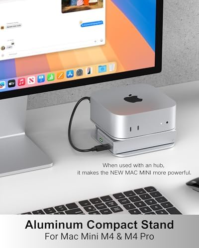 Mac mini M4/M4 Pro Stand, Aluminum Cooling Mount with Power Button Access | Aluminum Mac mini M4 Stand with Cooling Design, Power Button Access, Anti-Slip Pad, Compatible with 2024 Mac mini M4/M4 Pro