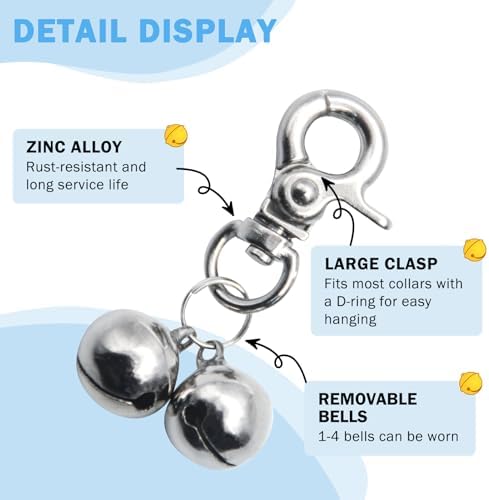 SCENEREAL Bells for Dog Collars - 2 Pack Pet Hanging Ring Bell Accessories for Dog & Cat, Pet Pendant Collar Charm with Heavy Duty Snap Clips