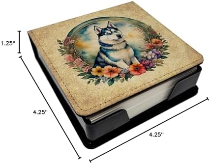 Caroline's Treasures Siberian Husky and Flowers PU Leather Note Paper Holder with Artist-Designed Cover, Desk Accessory, Office Gift