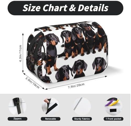 Dachshund Weiner Pet Dog print Pencil Case Box Organizer,Large Capacity Portable Big Pencil Bags with Zipper for Office Home