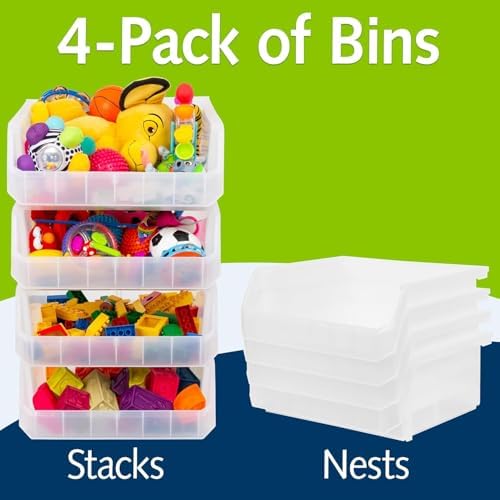 ReadySpace Extra Large Stackable Plastic Storage Bins, 4-Pack, Clear
