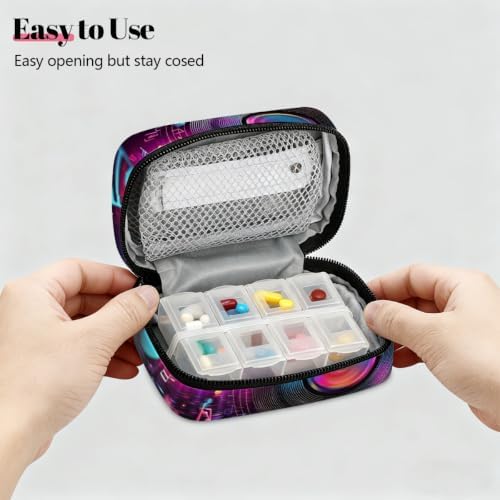 Travel Pill Organizer Abstract Neon Music Record Small Pill Case