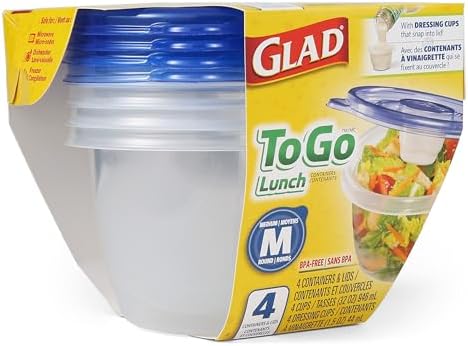 Glad GladWare To Go Lunch Containers with Dressing Cup, 32 Oz, 4 Count