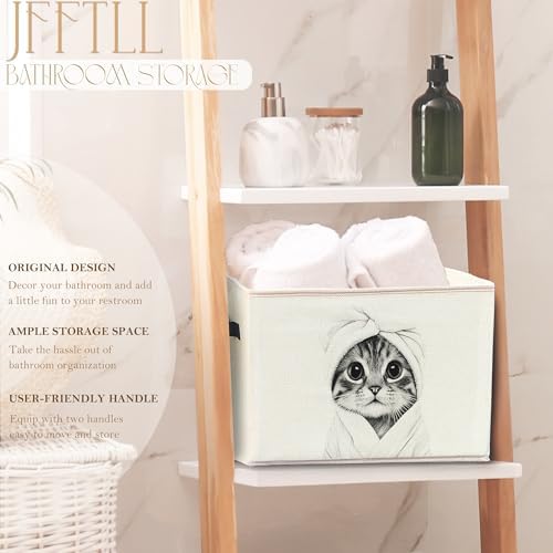 Funny Cat Bathroom Storage Bins Box, Cat Bathroom Decor, Cats Lover Gifts Storage Basket Laundry Hamper with Handle for Bath Room Clothes Vanity Undersink Home Organization