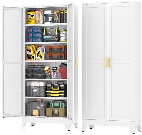 pozdeg 75" White Heavy Duty Metal Garage Storage Cabinet