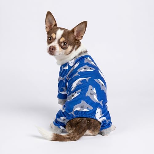 Fitwarm Shark Dog Pajamas, Dog Clothes for Small Dogs Girl Boy, Pet Onesie with Feet, Cat Outfit, Lightweight Velvet, Royal Blue, Small