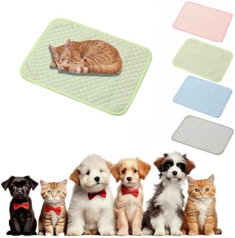 Pet Cooling Mat for Dogs and Cats, Ice Silk Self Cooling Pad for Summer, Washable Breathable Blanket for Travel Crate Car Seat, Portable Indoor Outdoor Bed for Large Medium Small Animals (S green)