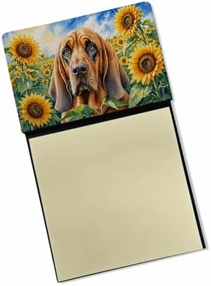Caroline's Treasures Bloodhound in Sunflowers Watercolor Sticky Note Holder Refillable Dispenser Desk Accessory 3x3 Pad Gift