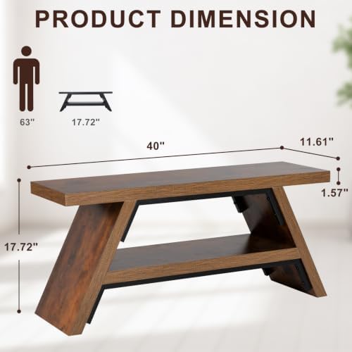2-Tier Shoe Storage Bench, 40" Solid Wood Entryway Stool Storage | Narrow Shoes Racks for Entryway, Slim Minimalist Multi-Purpose Bench for Tight Spaces & Small Hallways