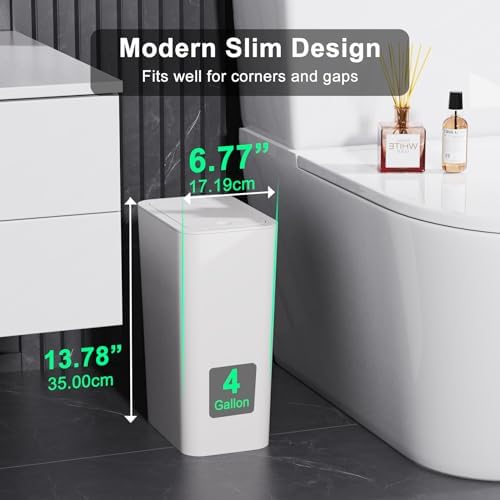 N. NETDOT 3 Pack (2 of 4 Gal & 1 of 2.6 Gal) Small Trash Can with Lid,Bathroom Garbage Can with Pop-Up Lid,Waste Basket for Bathroom,Kitchen,Bedroom,Powder Room,Craft Room,Office,College (Off White)