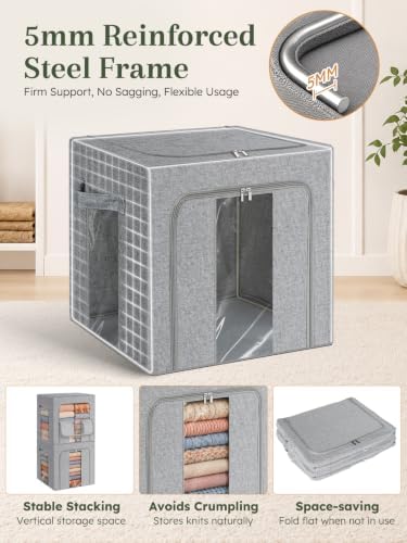 Rigid-Structured Cashmere Sweater Storage Box, 2 Pack, Gray