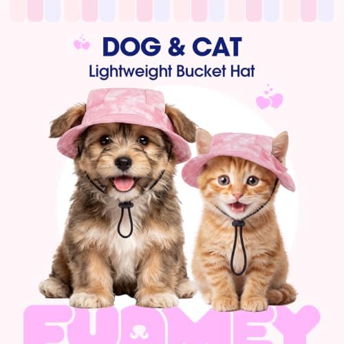 FUAMEY Dog Bucket Hat with Ear Holes Adjustable Sun Hats for Dogs Cats