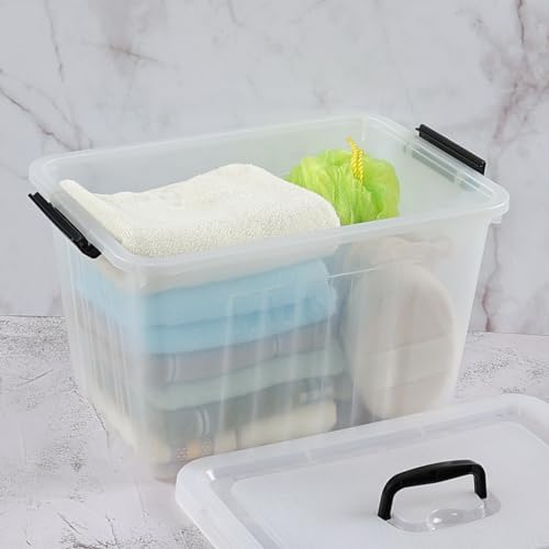 Farmoon 20 Quart Clear Latching Storage Bin, 4 Packs Lidded Storage Boxes