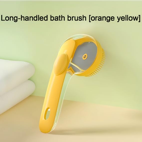 Pet Bath Brush with Shampoo Dispenser, Silicone Bristles, Ergonomic Handle, Green, 3-in-1 Shower Massage Tool for Dogs and Cats (Yelloew)