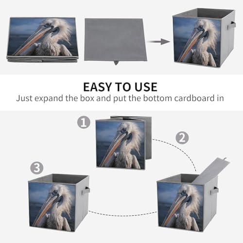 6PCS Foldable Storage Bins Realistic Pelican Printed Storage Container With Handle Large Capacity Storage Boxes Storage Cubes for Household Organization Shelves