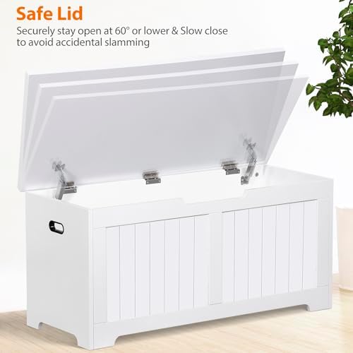 Wooden Storage Chest,30/40 Inch Storage Trunk w/2 Safety Hinges, Storage Bench, Modern Lift Top Chest Box Organizer (White, 40 Lx 15.7 W x19 H Inch)