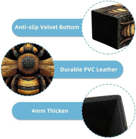 Artistic Bee Pen Holder for Desk Decor, Rectangular PVC Leather Pencil Cup for Desk Pen Organizer, Makeup Brush Holder for School, Home, Office